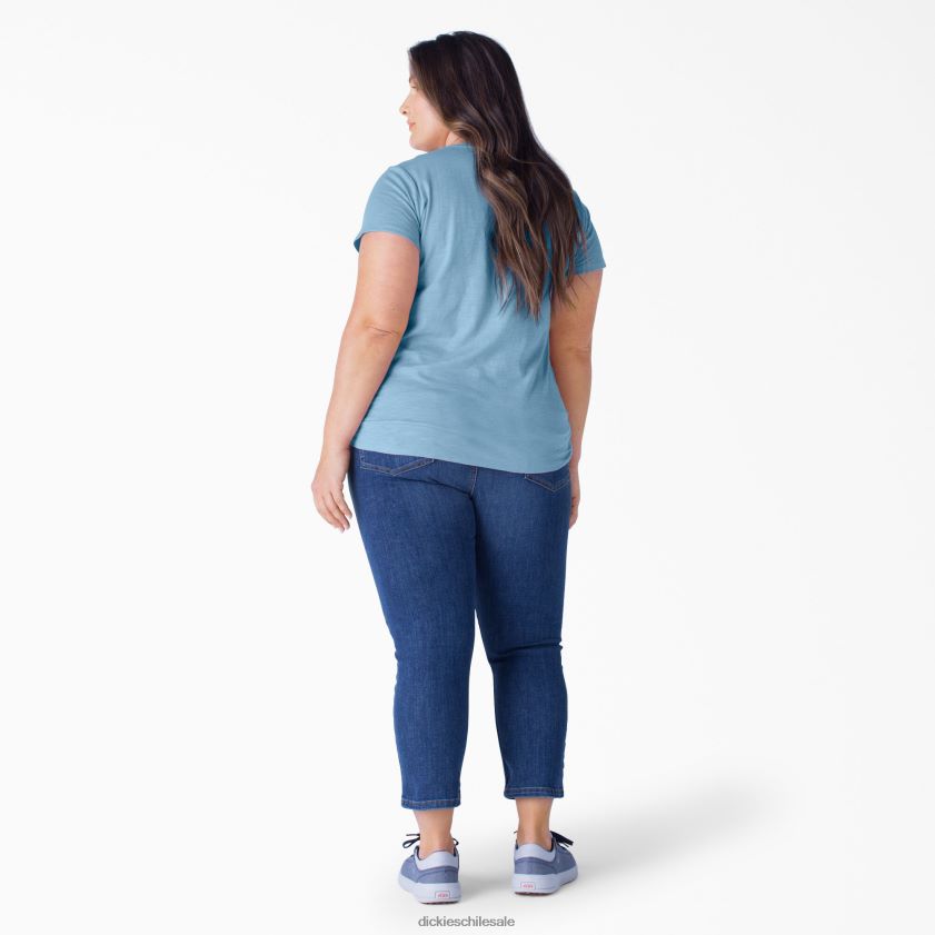 azul polvoriento (dl) mujer camiseta de manga corta con cuello de pico plus Dickies vestir X4H0F2035