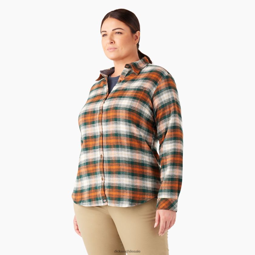 tela escocesa sombreada bosque/cobre (c1t) mujer camisa de franela a cuadros de manga larga plus Dickies vestir X4H0F2209