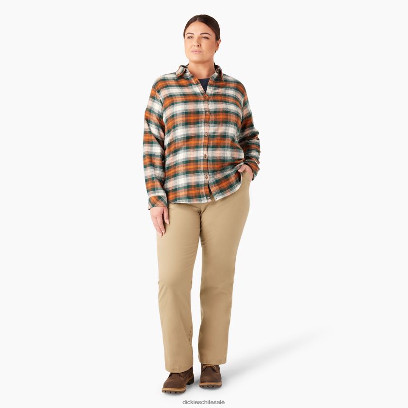 tela escocesa sombreada bosque/cobre (c1t) mujer camisa de franela a cuadros de manga larga plus Dickies vestir X4H0F2209