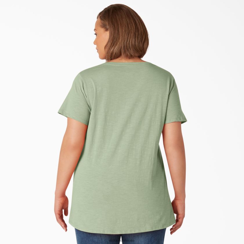 verde celadón (c2g) mujer camiseta de manga corta con cuello de pico plus Dickies vestir X4H0F2034
