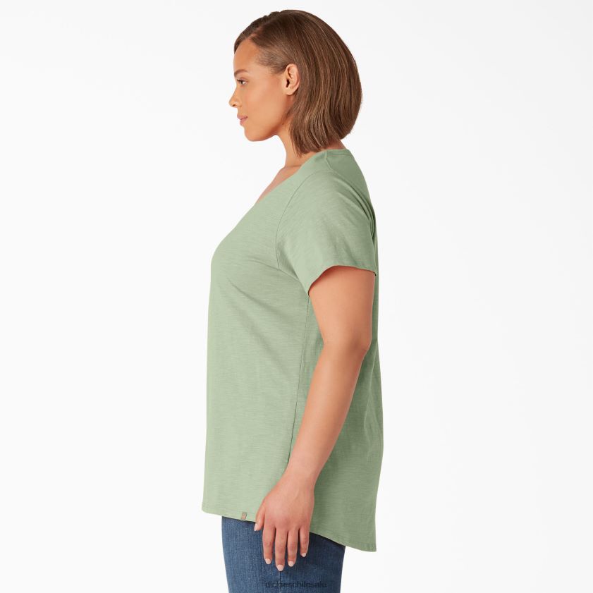 verde celadón (c2g) mujer camiseta de manga corta con cuello de pico plus Dickies vestir X4H0F2034