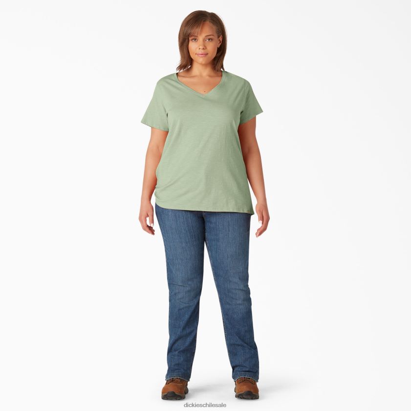 verde celadón (c2g) mujer camiseta de manga corta con cuello de pico plus Dickies vestir X4H0F2034